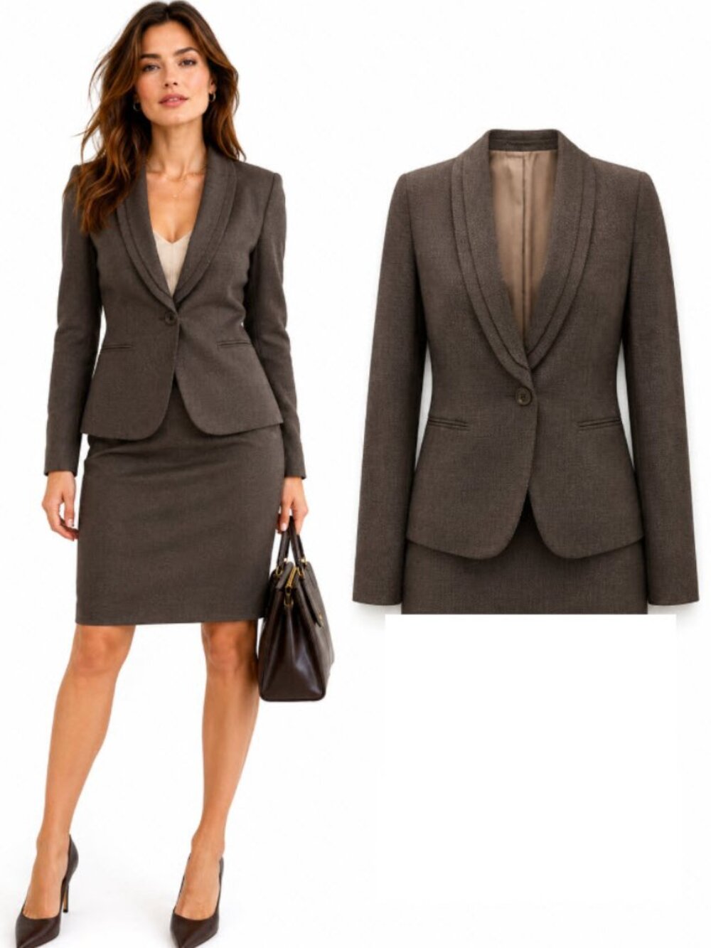 BOSS Hugo Boss Brown Wool One Button Tailored Blazer Size 10